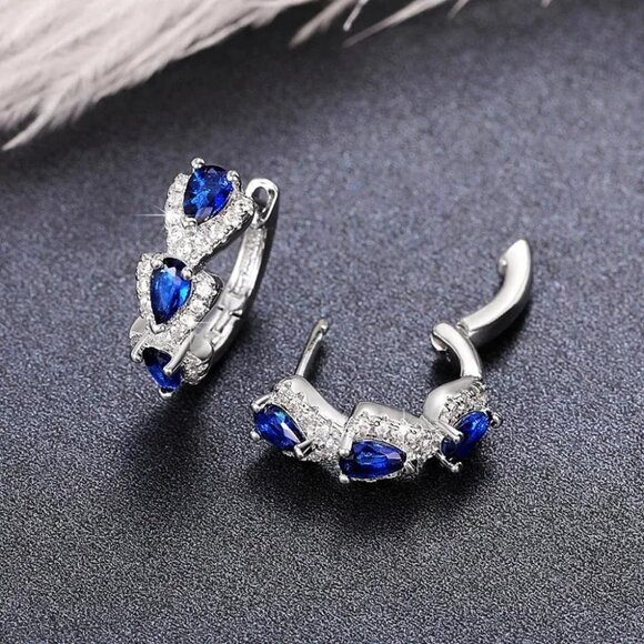 Elegant 18K White Gold Plated Blue Zirconia Small Huggie Hoop Earrings for Women - Picture 4 of 8